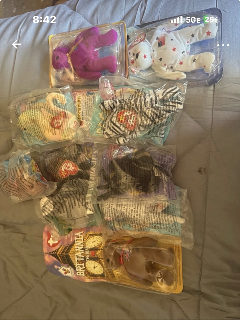 Ty Beanie Babies Plush Set - Purple, White, Black, Brown McDonalds Happy meal